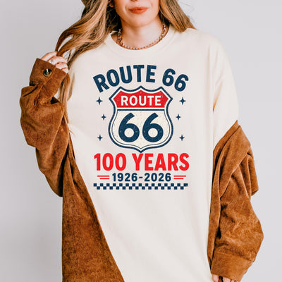 Retro Route 66 100th Anniversary T-Shirt 1926 - 2026 Centennial Gift Vintage Americana Road Trip Shirt Vintage Summer Tee Comfort Colors USA