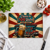 Route 66 Glass Cutting Board Cheers To 100 Years 1926 2026 Vintage Americana Kitchen Decor Beer Lover Gift
