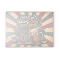 Route 66 Glass Cutting Board Cheers To 100 Years 1926 2026 Vintage Americana Kitchen Decor Beer Lover Gift