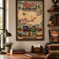 Route 66 Road Map Poster, Vintage Americana Wall Art, Retro Travel Print, Mother Road Digital Download, Man Cave Decor, Printable Wall Art