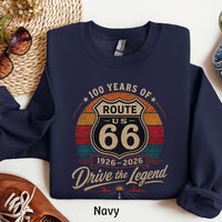 Retro Route 66 100th Anniversary Tee, 1926–2026 Centennial Sweatshirt, Americana Road Trip Hoodie
