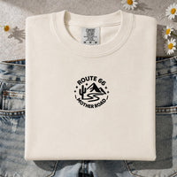 Route 66 Embroidered Shirt Minimalist Mother Road Tee Vintage Route 66 Desert Mountain Shirt Americana Road Trip Gift
