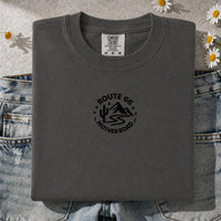 Route 66 Embroidered Shirt Minimalist Mother Road Tee Vintage Route 66 Desert Mountain Shirt Americana Road Trip Gift