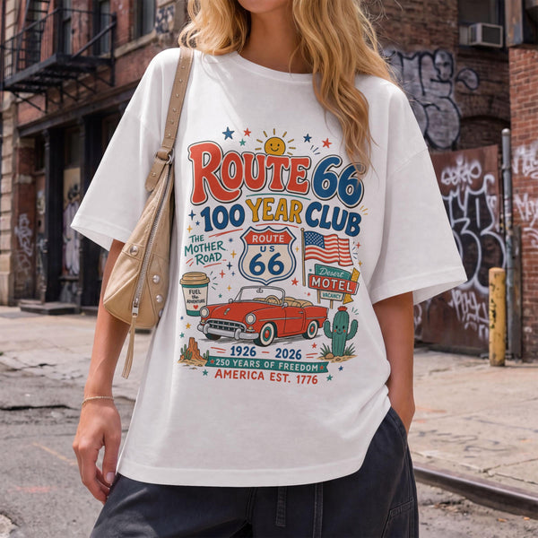 Route 66 Centennial Shirt, Route 66 100 Year Club Tee, Vintage Americana Road Trip Shirt, Retro Highway Graphic Tee, Travel Unisex T-shirt