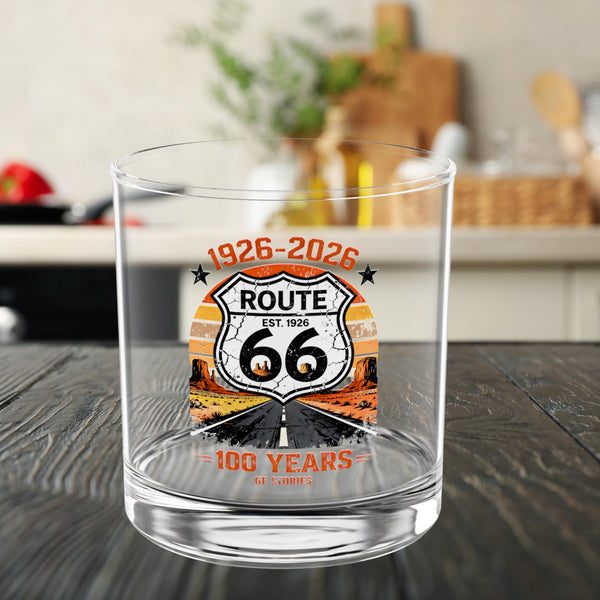 Route 66 Centennial Whiskey Glass | Americana Road Trip Barware, 10oz (1926-2026)
