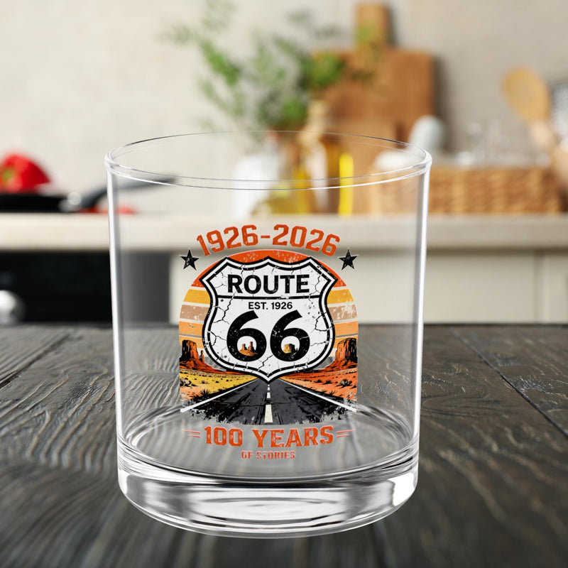 Route 66 Centennial Whiskey Glass | Americana Road Trip Barware, 10oz (1926-2026)