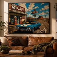 Route 66 Vintage Wall Art Printable, Retro Americana Car Poster, Classic Muscle Car Print, Desert Road Trip Decor, Instant Download