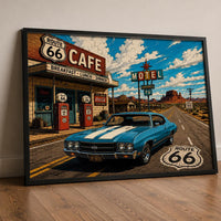 Route 66 Vintage Wall Art Printable, Retro Americana Car Poster, Classic Muscle Car Print, Desert Road Trip Decor, Instant Download
