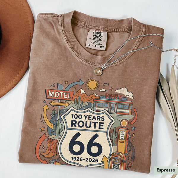 Comfort Colors® Retro Route 66 Shirt 100th Anniversary Road Trip TShirt Vintage Americana