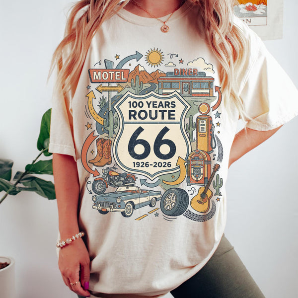Comfort Colors® Retro Route 66 Shirt 100th Anniversary Road Trip TShirt Vintage Americana