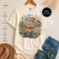 Route 66 100 Year Anniversary T-Shirt, Vintage Motorcycle Desert Road Trip Tee, Americana Travel Gift