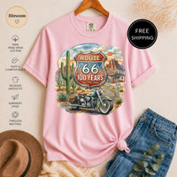 Route 66 100 Year Anniversary T-Shirt, Vintage Motorcycle Desert Road Trip Tee, Americana Travel Gift