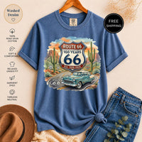 Route 66 T-Shirt - Historic 100 Years Classic Car Desert Tee - Vintage Road Trip Americana Nostalgia Shirt - Traveler Gift