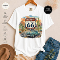 Route 66 T-Shirt - Historic 100 Years Classic Car Desert Tee - Vintage Road Trip Americana Nostalgia Shirt - Traveler Gift