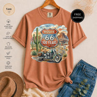 Route 66 100 Year Anniversary T-Shirt, Vintage Motorcycle Desert Road Trip Tee, Americana Travel Gift