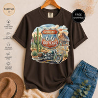 Route 66 100 Year Anniversary T-Shirt, Vintage Motorcycle Desert Road Trip Tee, Americana Travel Gift