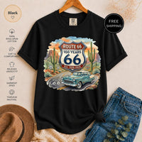 Route 66 T-Shirt - Historic 100 Years Classic Car Desert Tee - Vintage Road Trip Americana Nostalgia Shirt - Traveler Gift