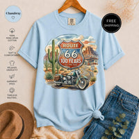 Route 66 100 Year Anniversary T-Shirt, Vintage Motorcycle Desert Road Trip Tee, Americana Travel Gift