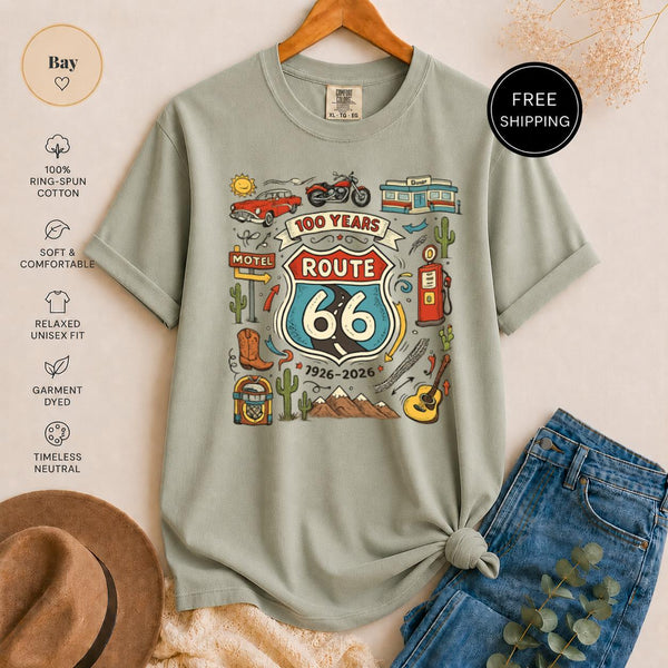 Route 66 T-Shirt, Vintage Americana Road Trip Graphic