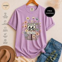 Route 66 Wildflower T-Shirt, Vintage Anniversary Graphic Tee, Rustic Road Trip Design, Boho Nature Lover Shirt