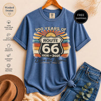 Route 66 T-Shirt, 100 Years Centennial Vintage Road Trip Graphic, 'Drive the Legend' Distressed Retro Americana Top