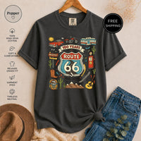 Route 66 T-Shirt, Vintage Americana Road Trip Graphic