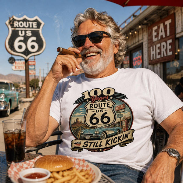 Route 66 T-Shirt | Hundred Years and Still Kickin' Tee | Retro Highway Anniversary Crewneck
