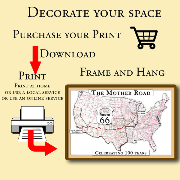 Vintage Route 66 map, large printable poster (instant download)