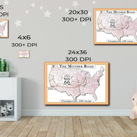 Vintage Route 66 map, large printable poster (instant download)