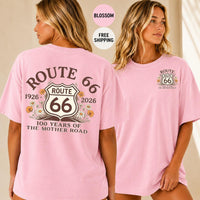 Route 66 Centennial T-Shirt, 100 Years Mother Road Shirt, Vintage Americana Road Trip Tee, Boho Wildflower Fan Gift