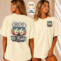Route 66 100 Years T-Shirt, Vintage Americana Road Trip Tee, Distressed Mother Road Centennial Gift, Retro Travel Shirt for Him Her
