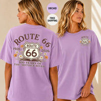 Route 66 Centennial T-Shirt, 100 Years Mother Road Shirt, Vintage Americana Road Trip Tee, Boho Wildflower Fan Gift