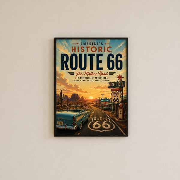 Historic Route 66 Travel Poster | Vintage Desert Landscape Print
