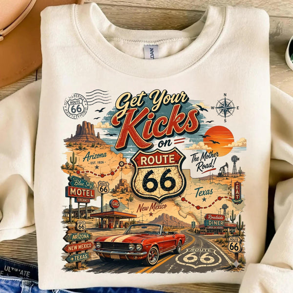 Route 66 Road Trip PNG, Get Your Kicks Mustang Tee, Arizona New Mexico Texas Highway Map, Retro Diner Graphic, Instant Download