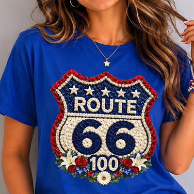 Route 66 100th Anniversary Shirt, Floral Route 66 Tee, Patriotism Gift, USA Road Trip