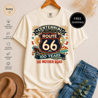 Route 66 Centennial Shirt, MotherRoad 100 Years, Vintage Road Trip Tee, Americana Travel Gift