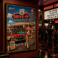 Route 66 Drive-In Restaurant Poster, Vintage Americana Wall Art, Retro Diner Print, Classic American Road Trip Decor