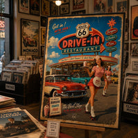 Route 66 Drive-In Restaurant Poster, Vintage Americana Wall Art, Retro Diner Print, Classic American Road Trip Decor