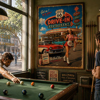 Route 66 Drive-In Restaurant Poster, Vintage Americana Wall Art, Retro Diner Print, Classic American Road Trip Decor