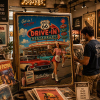 Route 66 Drive-In Restaurant Poster, Vintage Americana Wall Art, Retro Diner Print, Classic American Road Trip Decor
