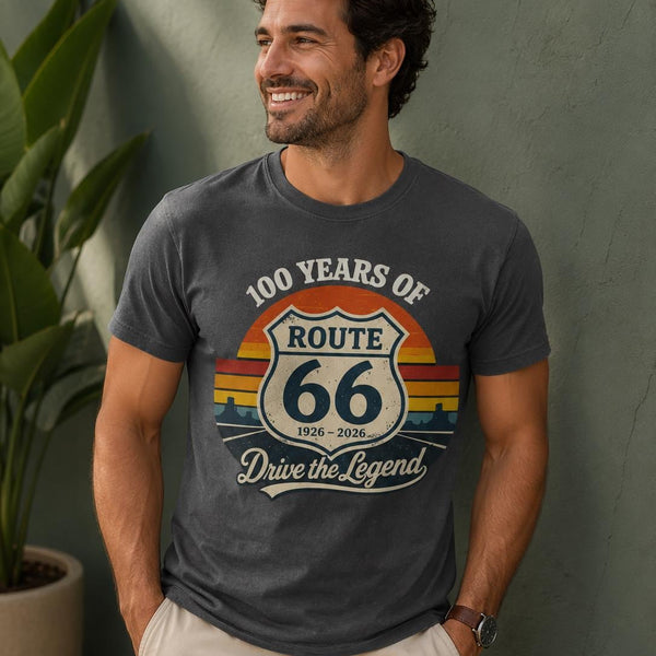 Route 66 100th Anniversary T-Shirt, 1926–2026 Centennial Gift, Vintage Americana Road Trip Shirt, Route 66 100 Years Shirt