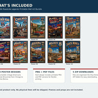 Americana-inspired Route 66 Printable Wall Art Bundle, Vintage Americana Travel Posters (Digital Download)