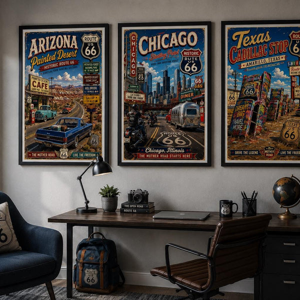 Americana-inspired Route 66 Printable Wall Art Bundle, Vintage Americana Travel Posters (Digital Download)