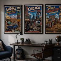 Americana-inspired Route 66 Printable Wall Art Bundle, Vintage Americana Travel Posters (Digital Download)