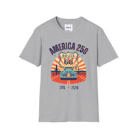 America 250 Route 66 Vintage Shield T-Shirt | 1776-2026 Roadtrip Tee