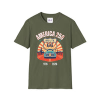 America 250 Route 66 Vintage Shield T-Shirt | 1776-2026 Roadtrip Tee