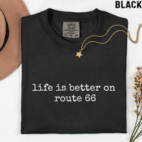 Life Is Better On Route 66 Comfort Colors® T-Shirt, Route 66 Lover Gift, Vintage Road Trip Graphic Tee, Americana Highway Travel Shirt