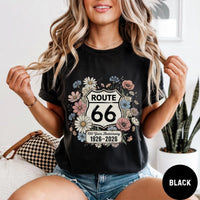Route 66 Floral 100 Years Anniversary Comfort Colors® T-Shirt, Vintage Wildflower Route 66 Gift, Retro Road Trip Graphic Tee, Women's Travel