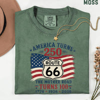 Route 66 100 Years & America 250 T-Shirt, USA 250th Anniversary Gift, Historic Route 66 Centennial Graphic Tee, Patriotic Road Trip Shirt