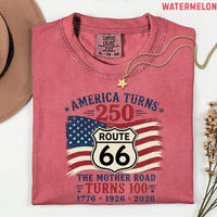 Route 66 100 Years & America 250 T-Shirt, USA 250th Anniversary Gift, Historic Route 66 Centennial Graphic Tee, Patriotic Road Trip Shirt